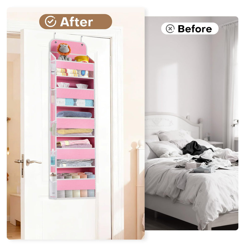 SpaceWhisper over the door organizer pink door hooks included for tool-free setup
