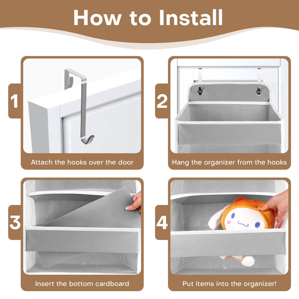 Easy, drill-free setup of SpaceWhisper over the door organizer.