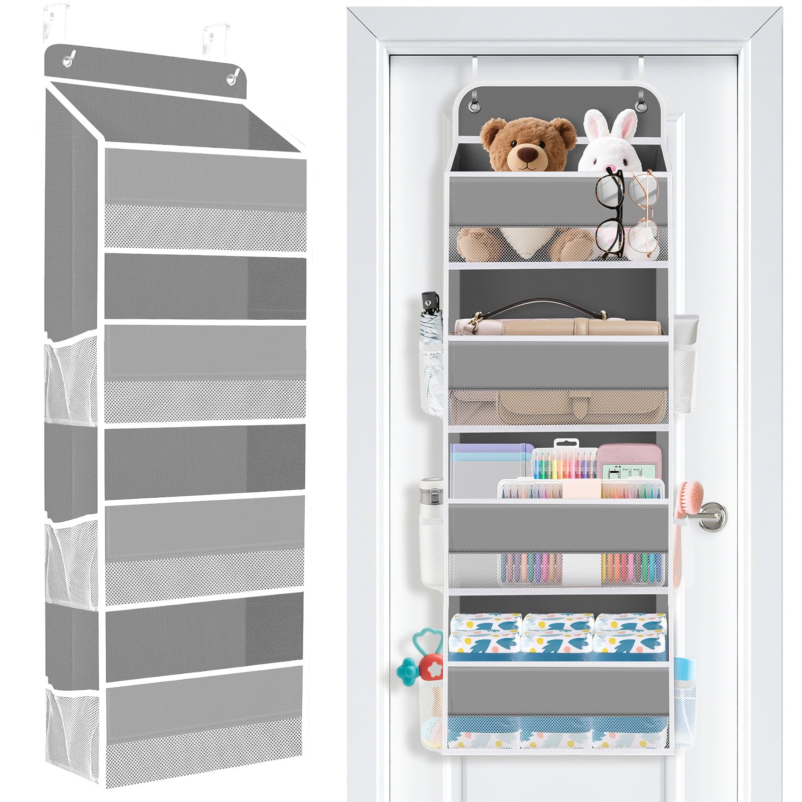 SpaceWhisper Over the Door Organizer with four large compartments for easy access to essentials.
