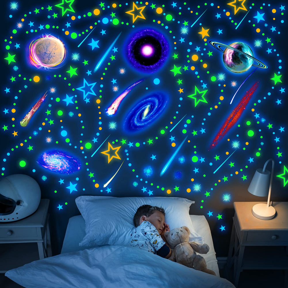 Spakon glow-in-the-dark moons and stars illuminate the ceiling for a dreamy nighttime ambiance