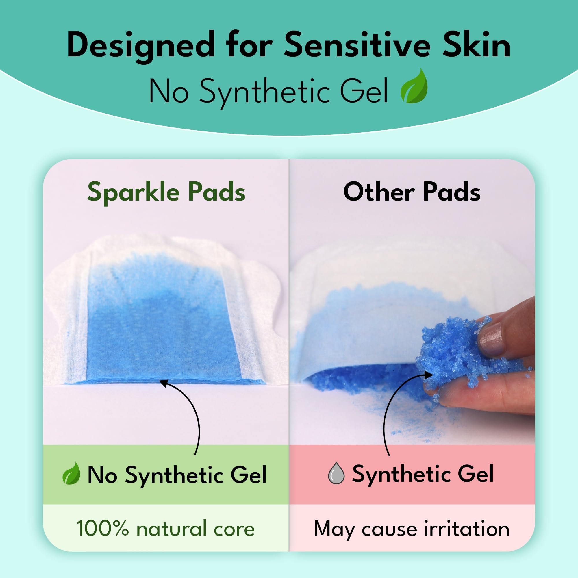 Dermatologist-tested, hypoallergenic Sparkle pads ensure gentle care for sensitive skin.