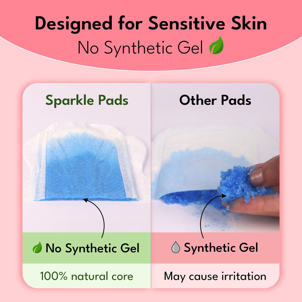 Sparkle Pads heavy overnight absorbency close-up for all-night confidence.