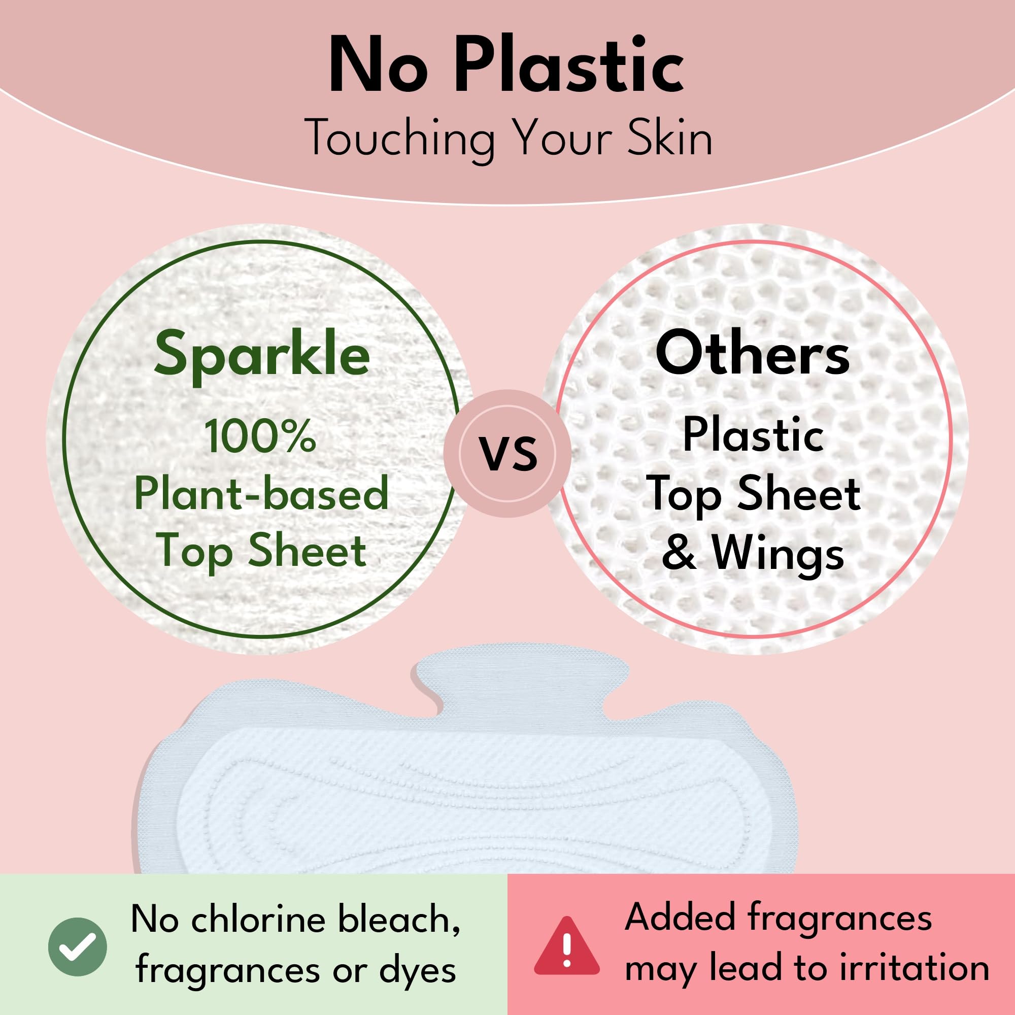 Sparkle Pads Plant-Based Care texture emphasizes chlorine-free and fragrance-free formula.