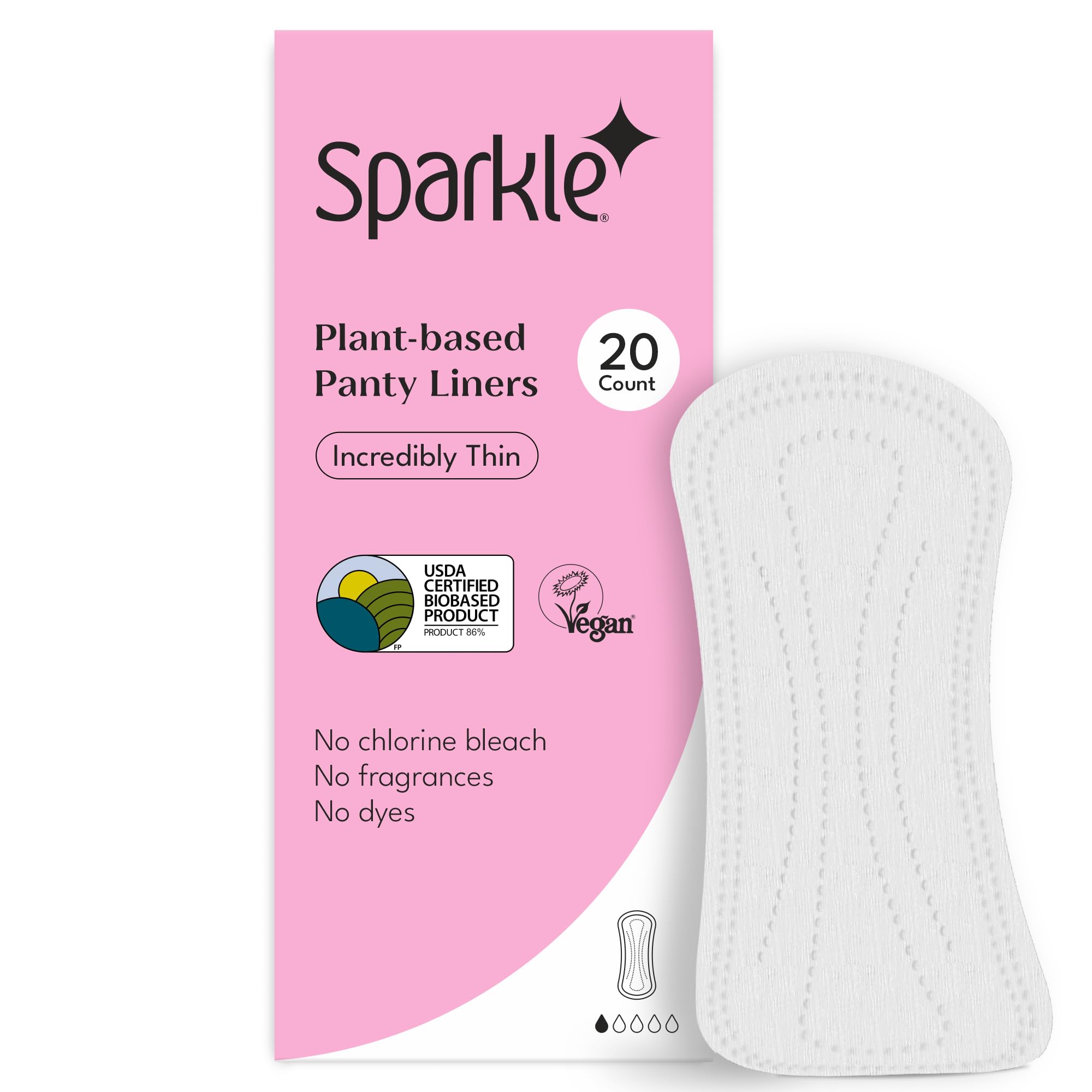 Sparkle panty liner unscented for discreet daily protection on sensitive skin.