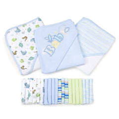 Spasilk blue hooded towel with appliqué for cozy post bath warmth