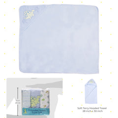Spasilk blue dino hooded towel back design adds playful charm to bathtime.
