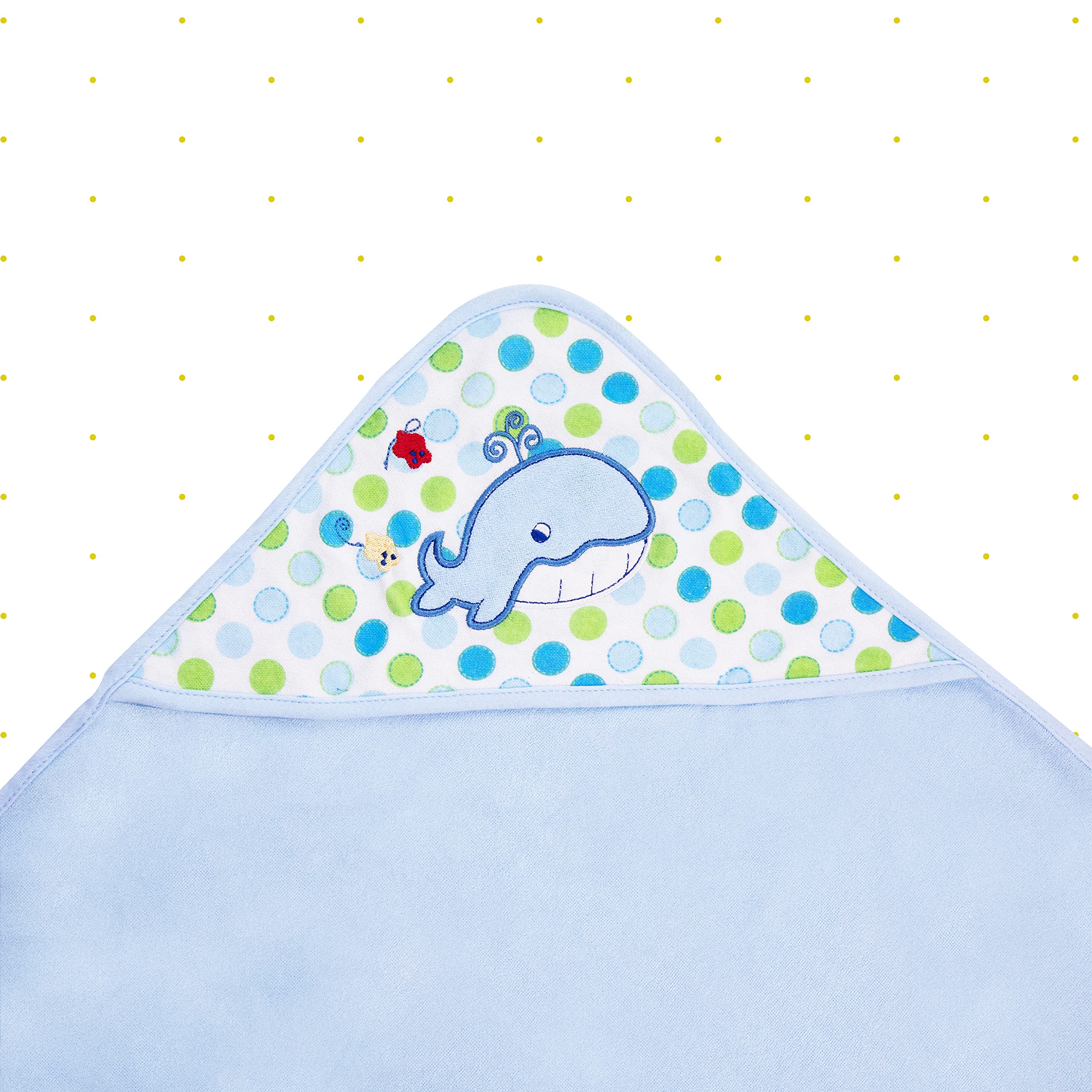 Spasilk hooded towel blue whale applique detail adds playful warmth after baths.