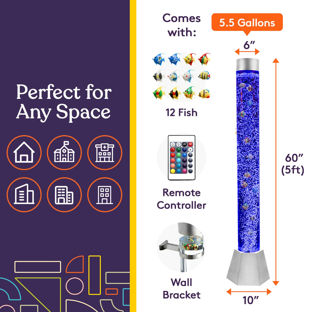 Special Supplies Diamond bubble tube with 12 fish swimming through bubbles for visual focus.