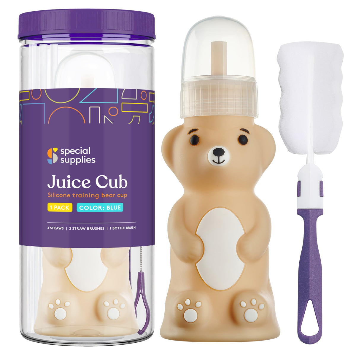 Special Supplies Honey Bear Drink Cup squeezable body for easy sipping.