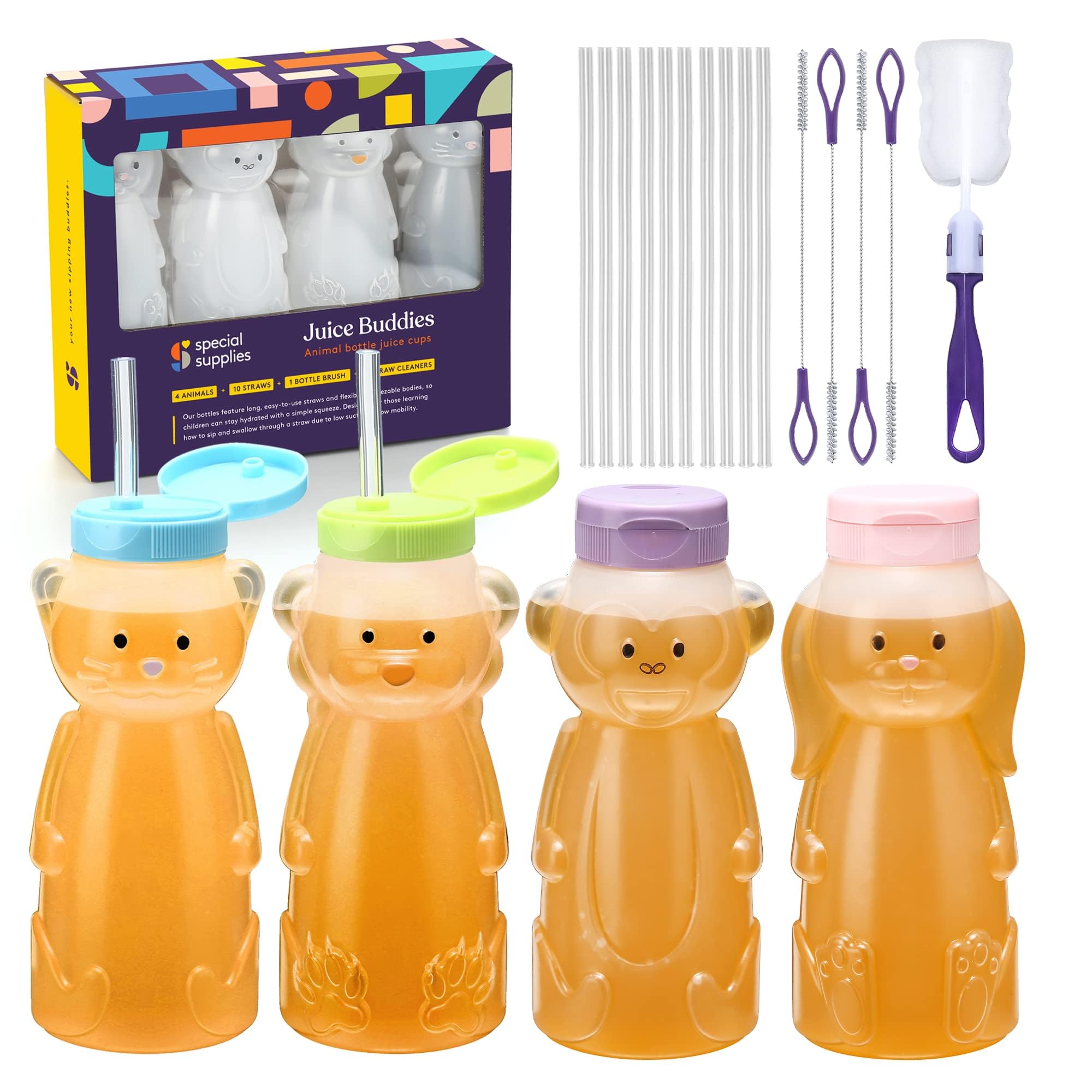 Special Supplies Honey Bear straw cup close-up with secure lid for mess-free use