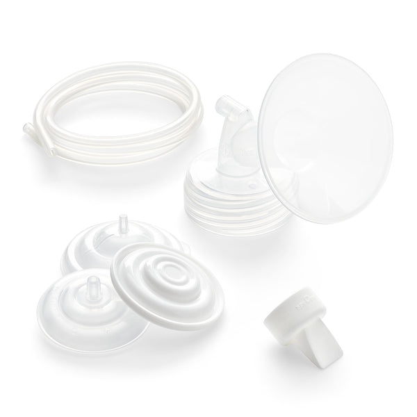 Spectra wide breast shield set with 28mm large flange for comfortable pumping sessions.