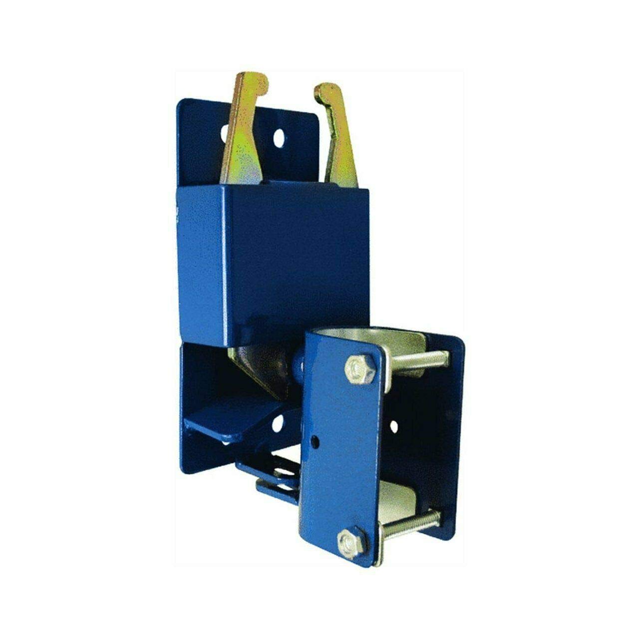 SpeeCo blue two-way gate latch front view for easy one-hand operation on farm gates.