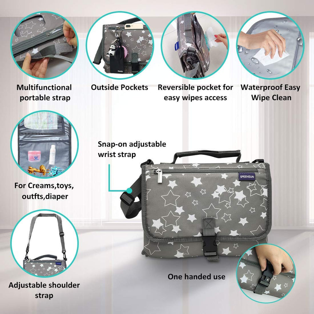 SPEENSUN pad attached to a stroller for on-the-go changes