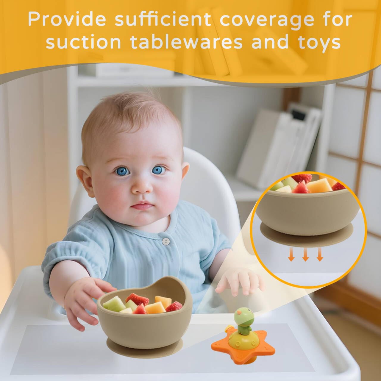 Adhesive pad applied to Stokke Tripp Trapp tray surface.