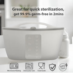 Spidfee microwave sterilizer in action for baby bottles and nipples.