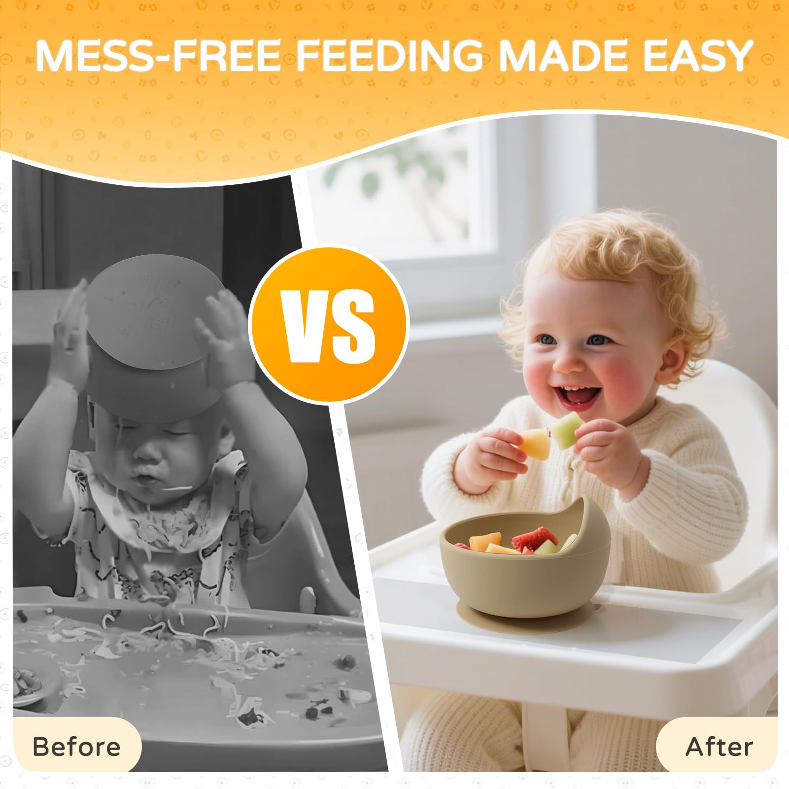 Baby bowls stay secured on the tray during meals.