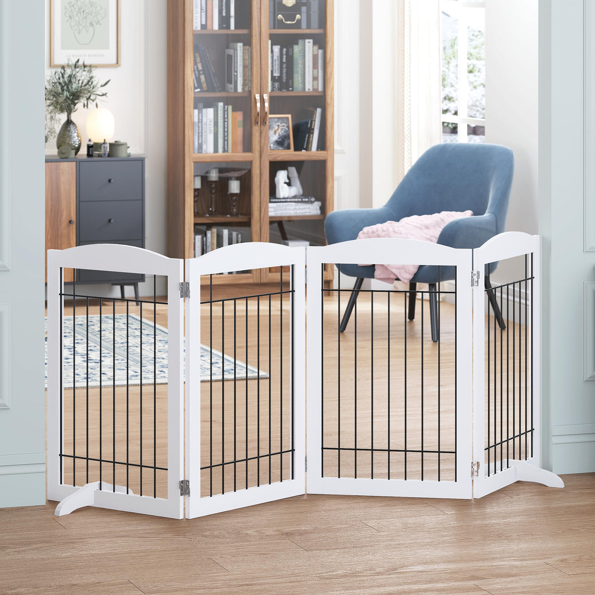 Spirich 80-inch dog gate wide view showing expansive doorway protection for pets