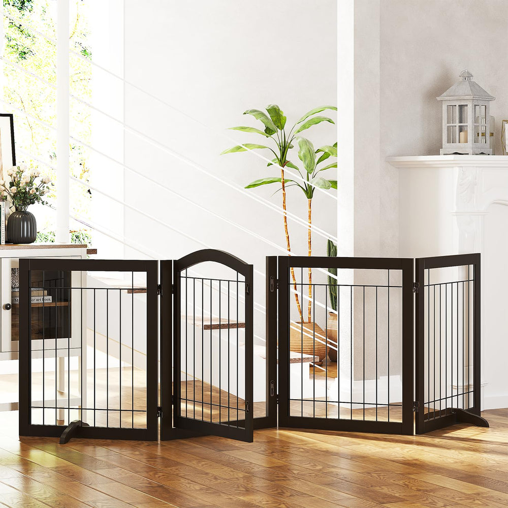 Spirich door-walk-through gate in espresso, closed-door view showing convenient room-to-room access.