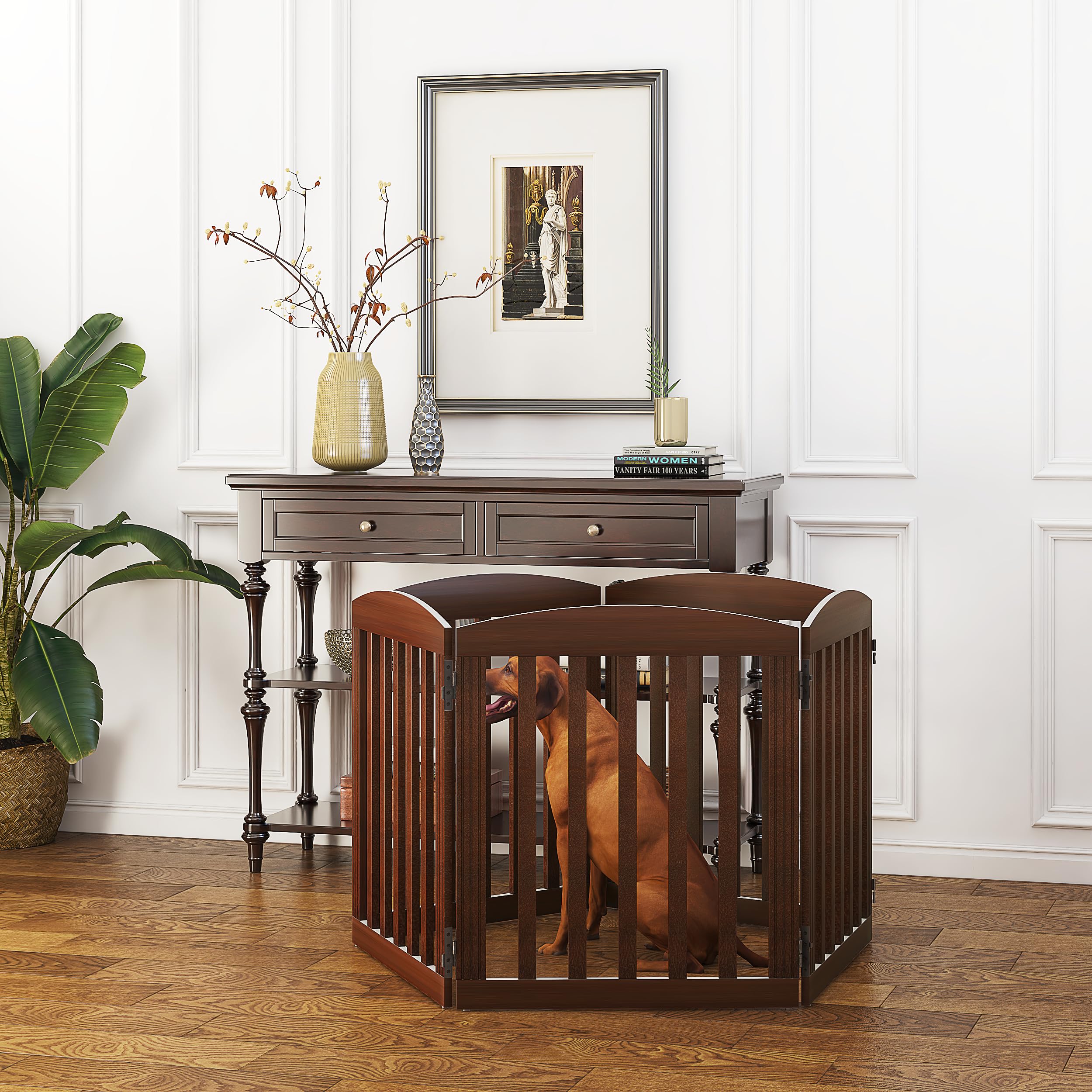 Spirich free-standing gate stands securely without drilling for stairs or hallways.