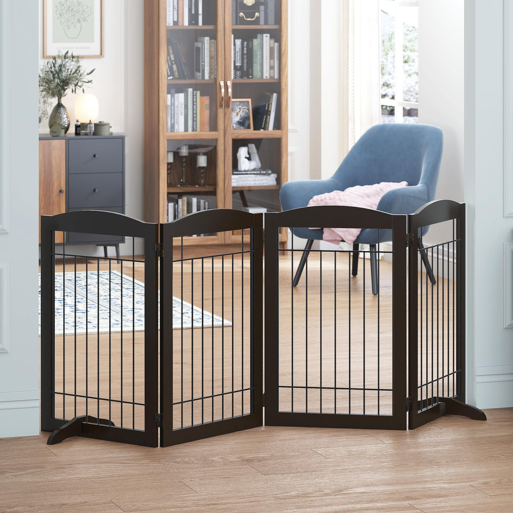 Spirich freestanding wire pet gate assembly for quick hallway confinement.
