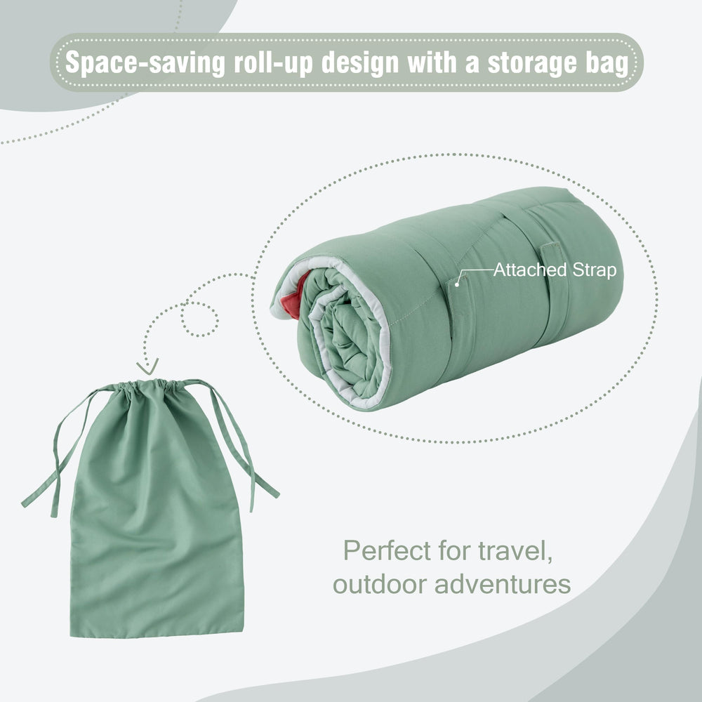 Spirich portable foldable mat with carrying strap for travel.