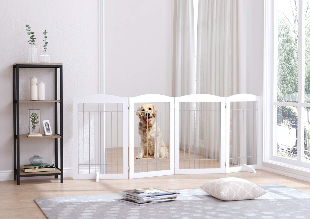 Spirich wood frame with steel wire interior for sturdy pet confinement.