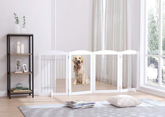 Spirich wood frame with steel wire interior for sturdy pet confinement.