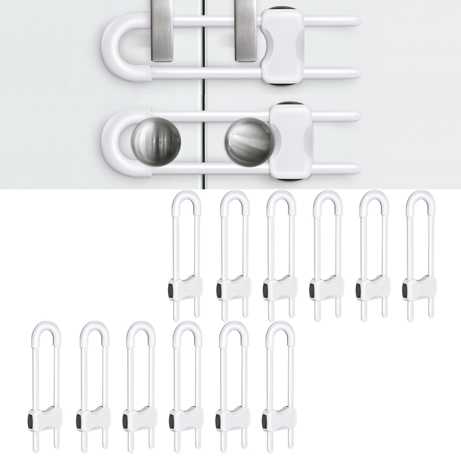 SPISPI 12-pack U-shaped cabinet locks secure cupboards and drawers.