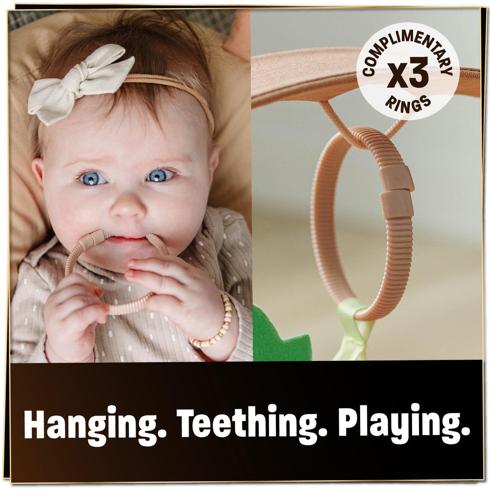 SplashEZ Baby Lounger Camel toy rings enable toy hanging for tummy time and sensory play.