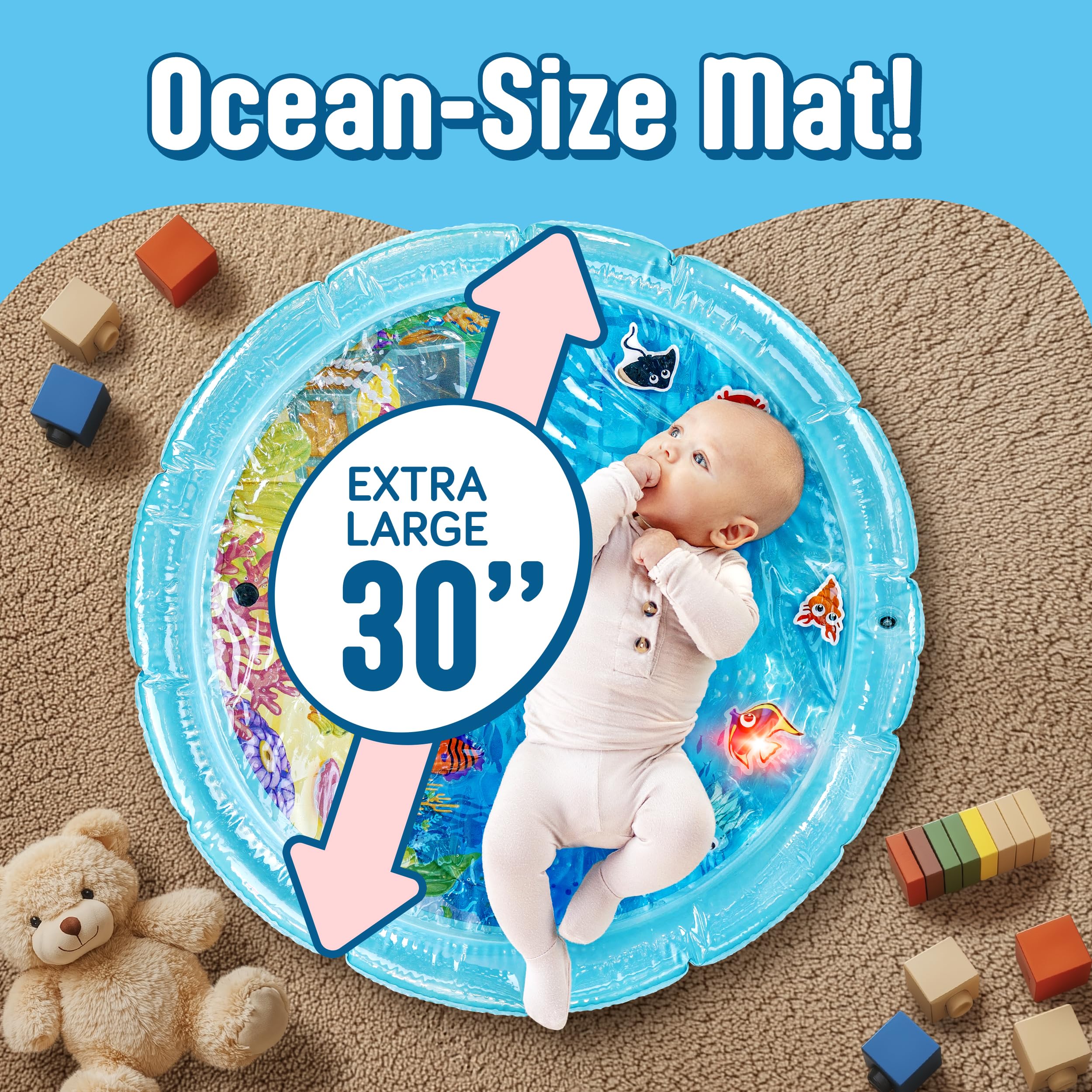 SplashEZ baby reaching for toy enhances coordination during tummy time.