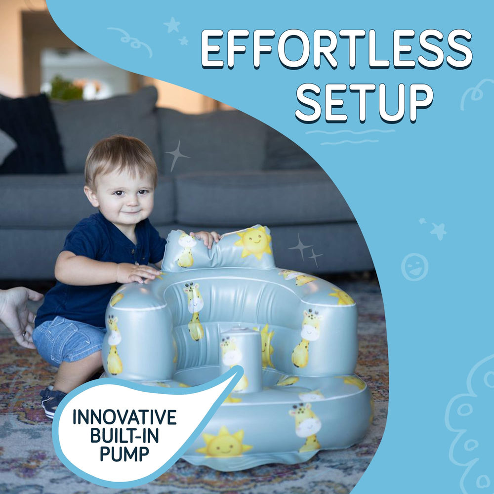 SplashEZ inflatable baby seat side view showing portable size and quick setup.