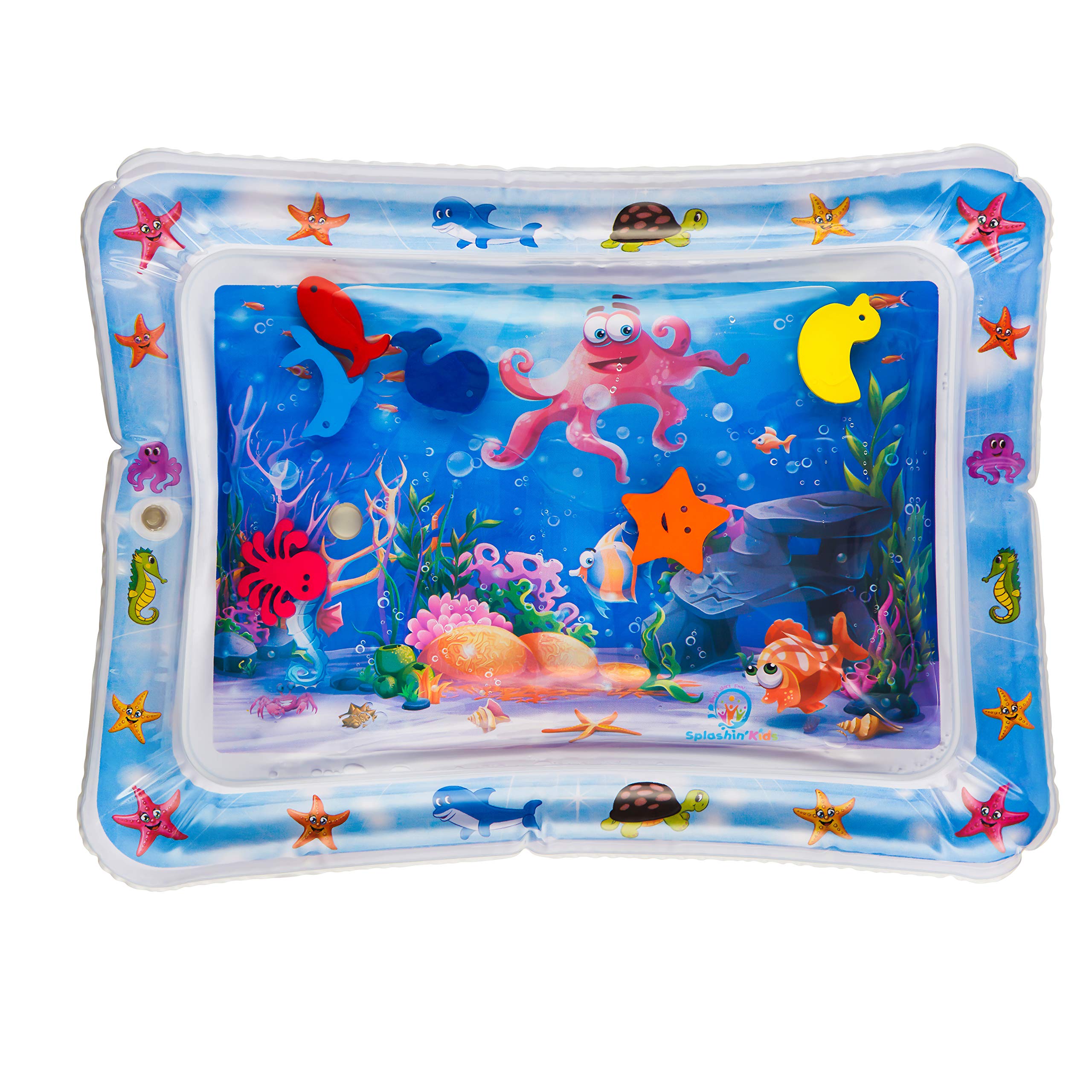 Splashin'kids inflatable tummy time mat with bright graphics supports early motor play.