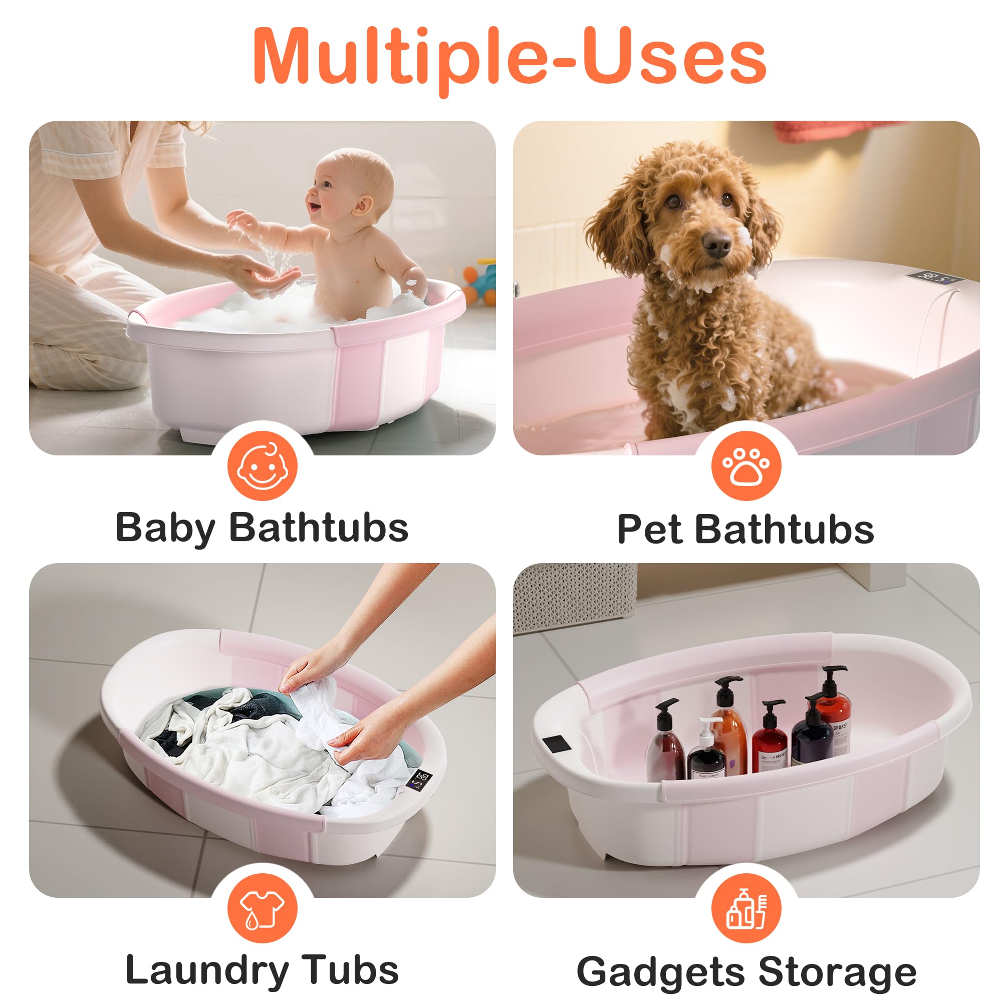 Spluvvly collapsible baby bath suitable for bathroom or outdoor use.