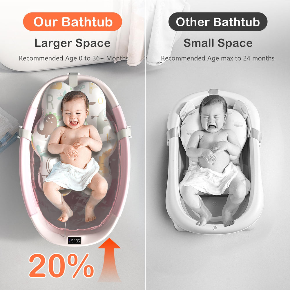 Spluvvly collapsible baby bath thermometer display helps monitor water safely.