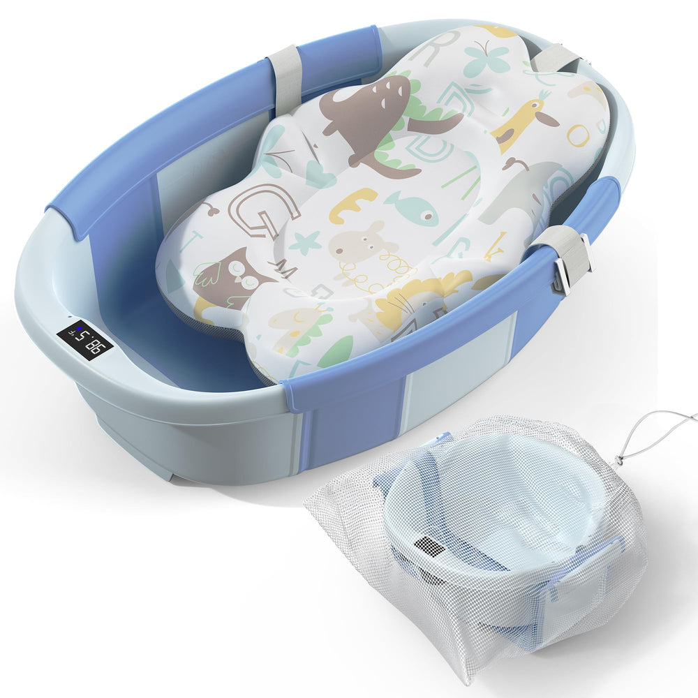Spluvvly collapsible baby bathtub folded for travel storage and space savings.