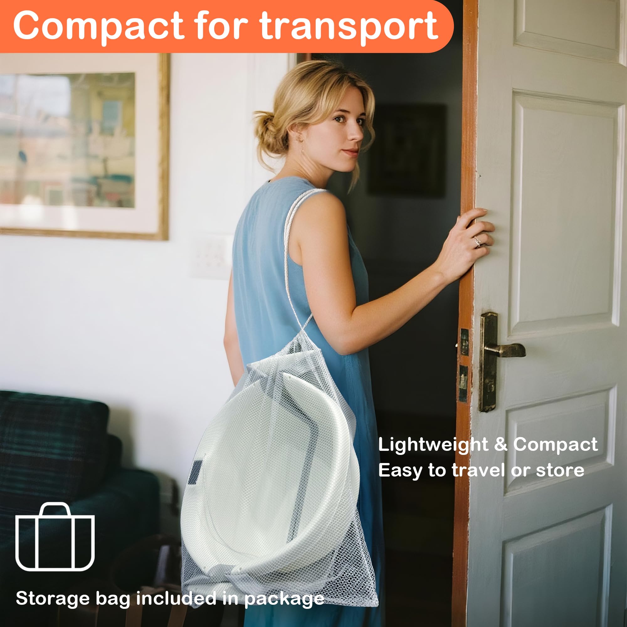 Spluvvly tub ready for travel with its compact folded form in a bag.