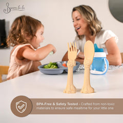 Spoon la la 3D ergonomic handles improve comfort during toddler meals.