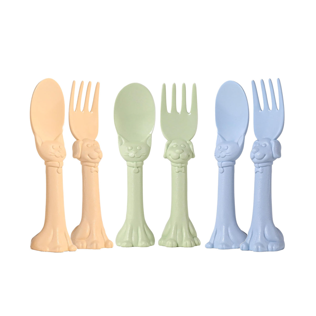 Spoon la la cat-handle blue utensil offers a friendly grip for little eaters.
