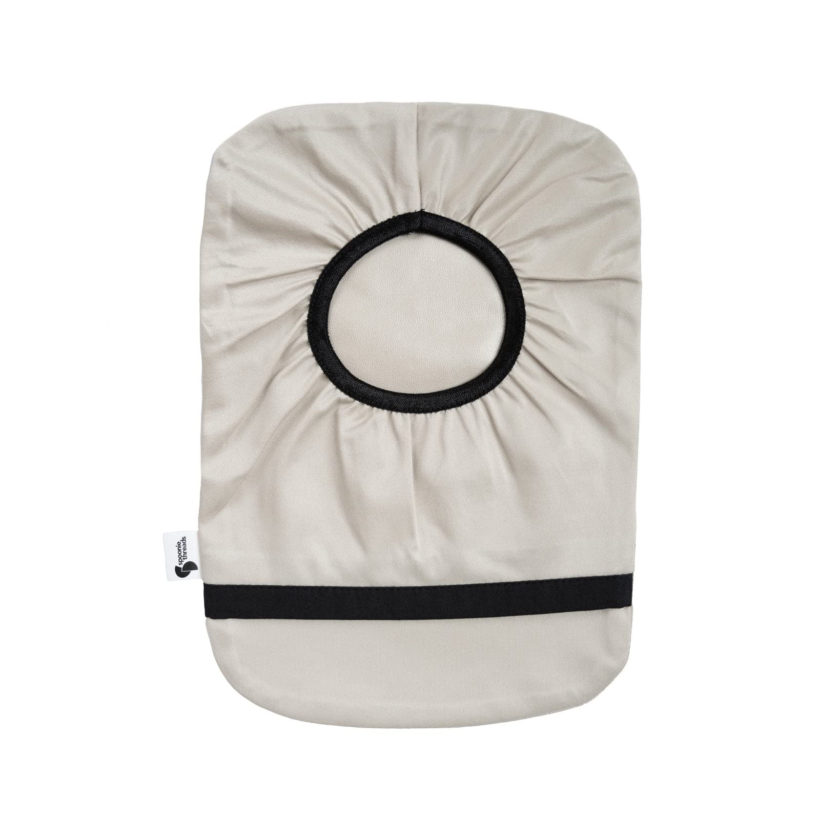 Spoonie Threads beige elastic ostomy cover with tight-fit design for secure pouch attachment.