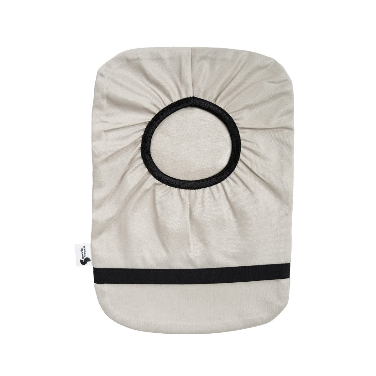 Spoonie Threads beige elastic ostomy cover with tight-fit design for secure pouch attachment.