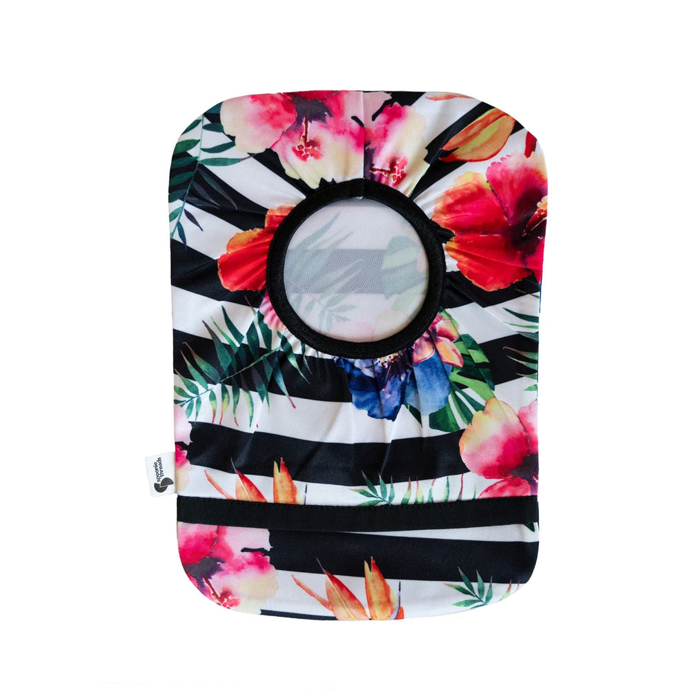 Spoonie Threads floral stripe cover closeup texture showing secure, tailored fit.