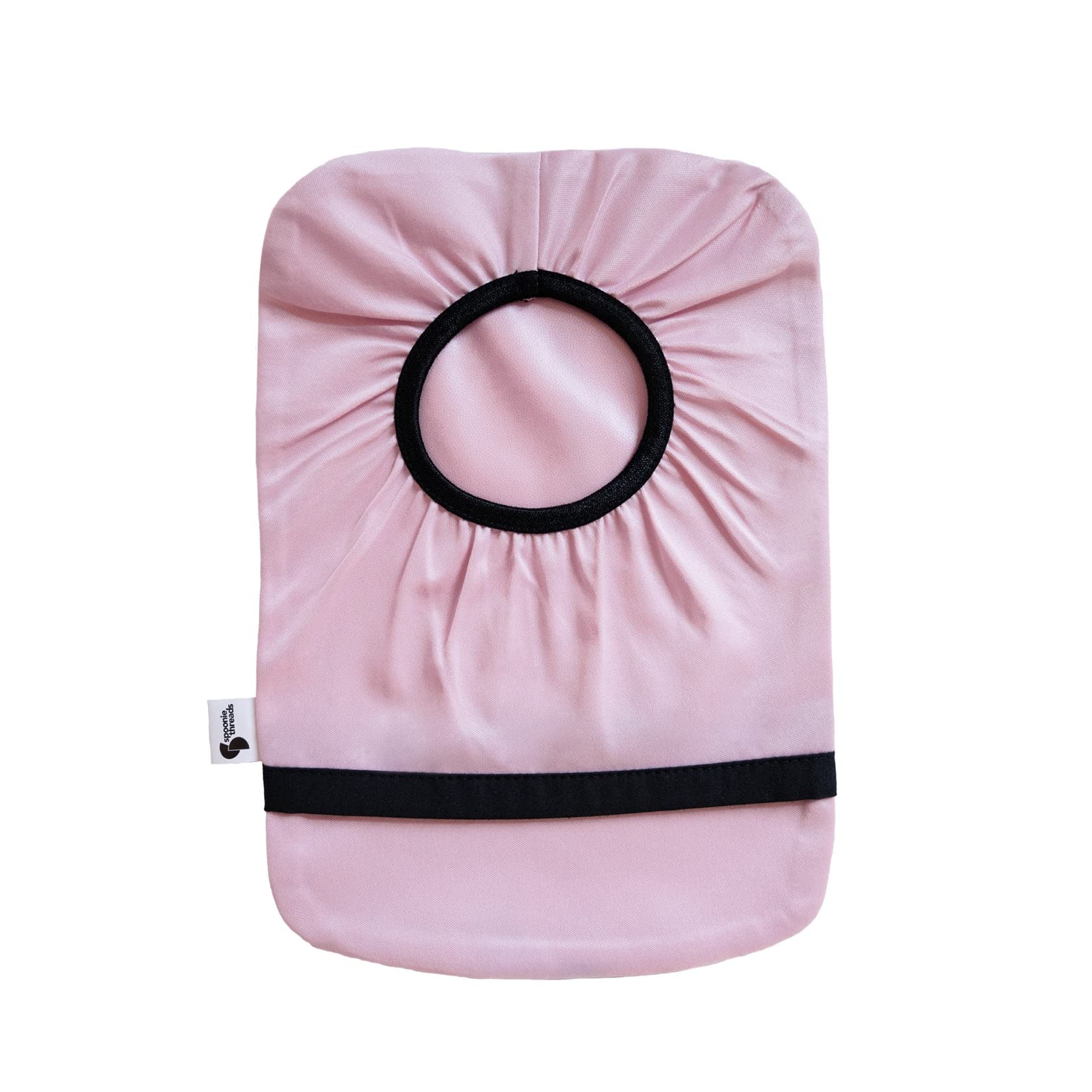 Spoonie Threads light pink ostomy bag cover close up showing adjustable fit