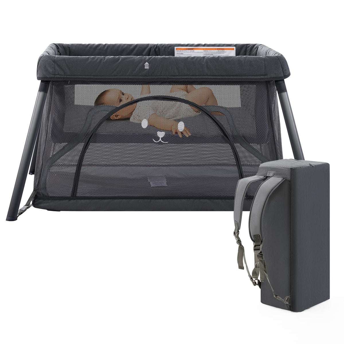 Sporary Travel Crib folded compact for easy packing on trips.