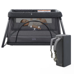Sporary Travel Crib folded compact for easy packing on trips.