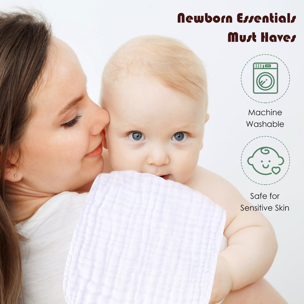 Spotted Play 12-pack burp cloths, gift-ready and practical for new parents.