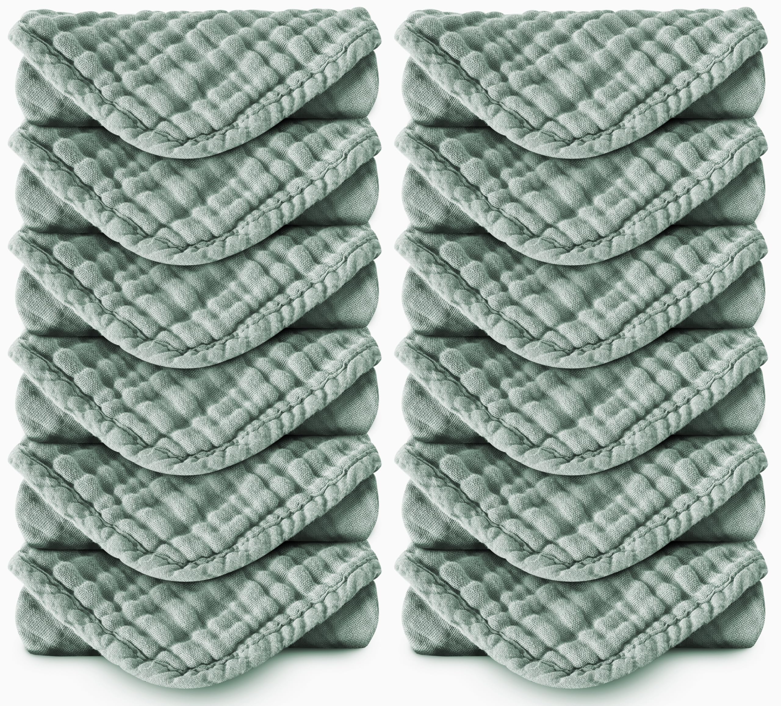 Spotted Play burp cloths in green, 20x10 inches, ultra-soft for delicate baby skin.