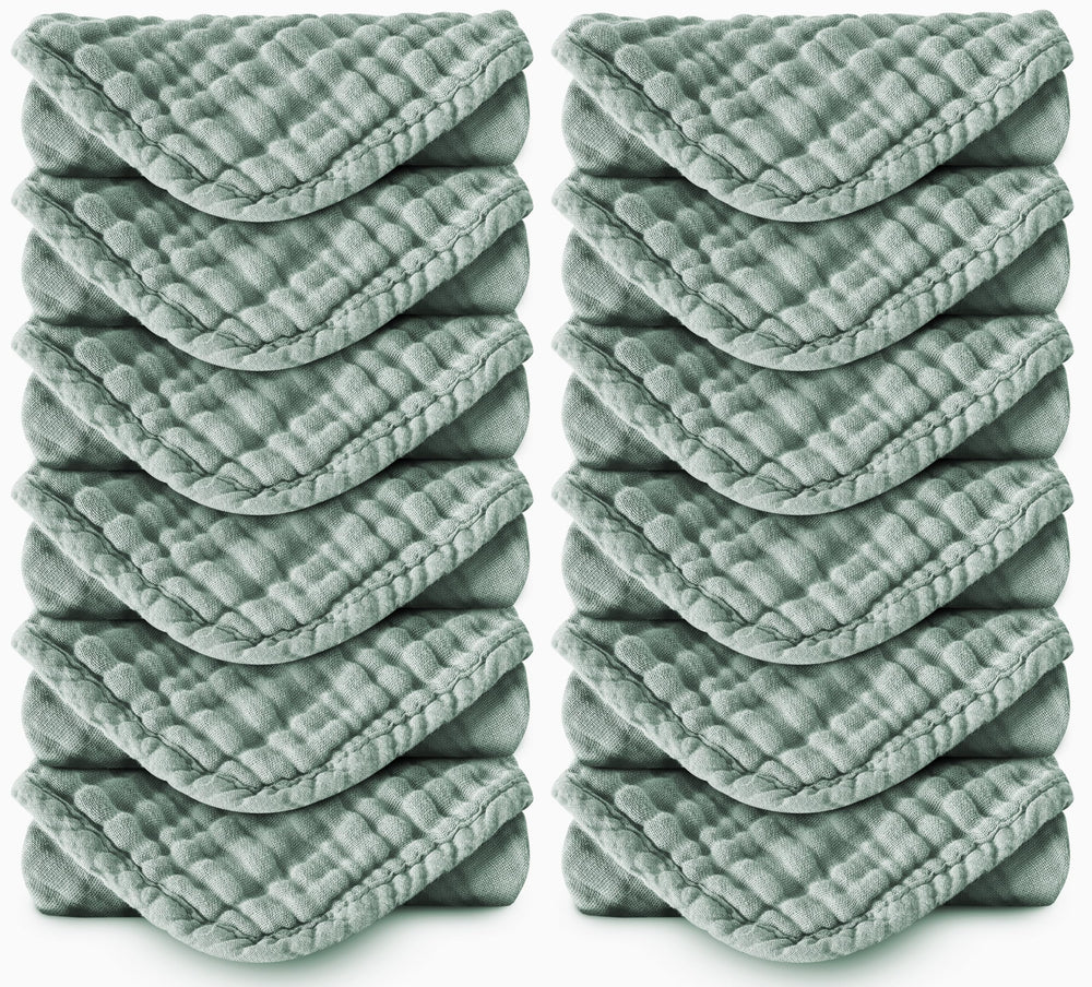 Spotted Play burp cloths in green, 20x10 inches, ultra-soft for delicate baby skin.