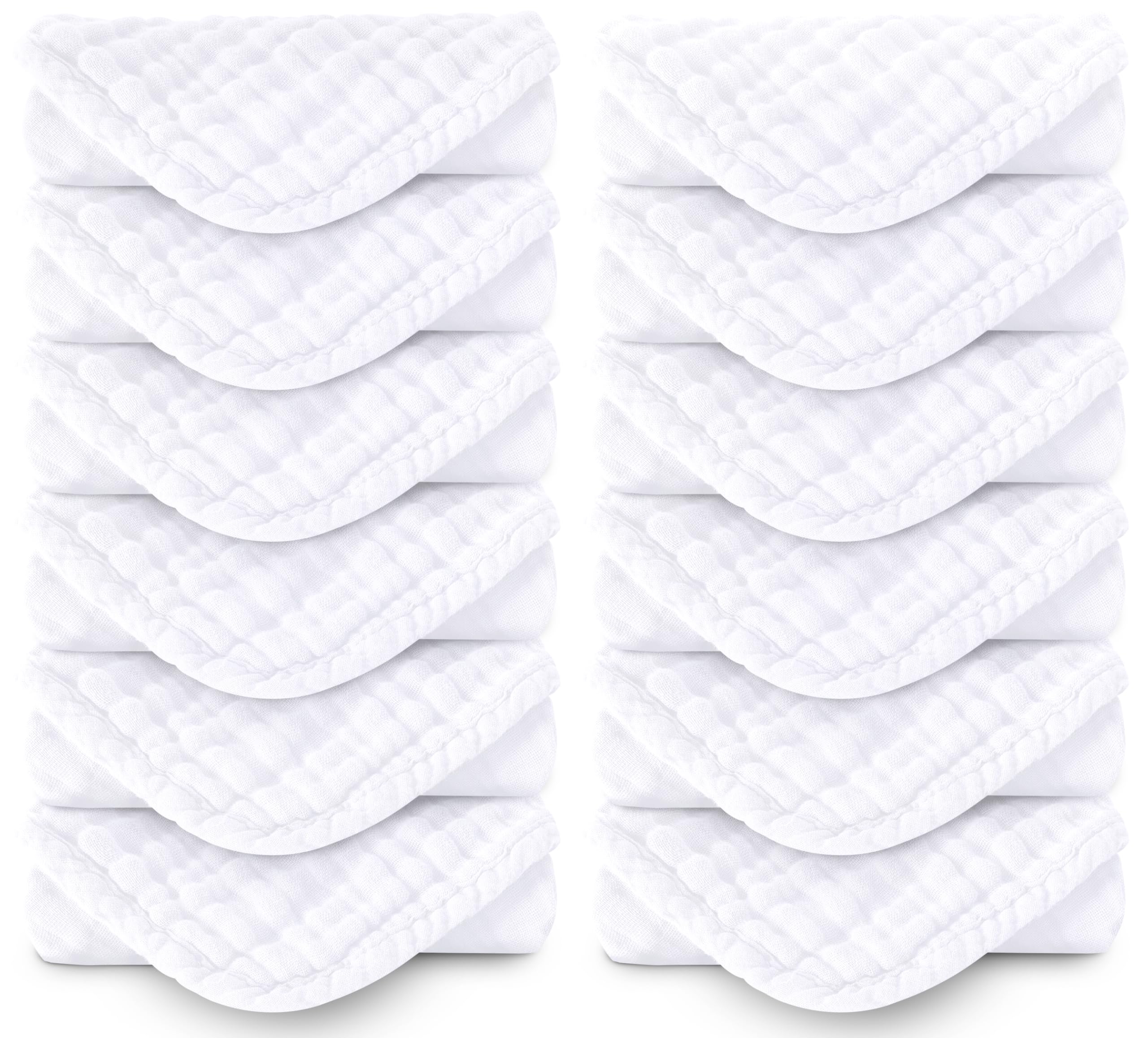 Spotted Play burp cloths in white, 20x10 inches, soft and absorbent for everyday use.