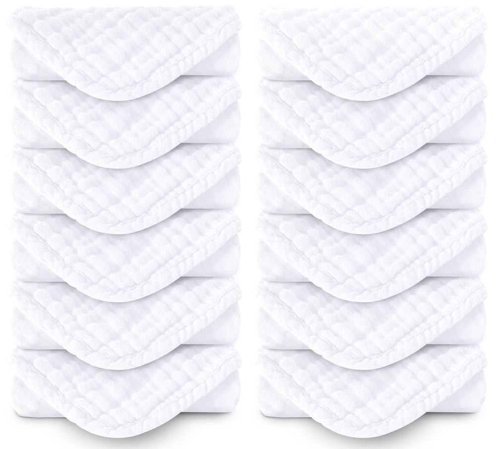Spotted Play burp cloths in white, 20x10 inches, soft and absorbent for everyday use.