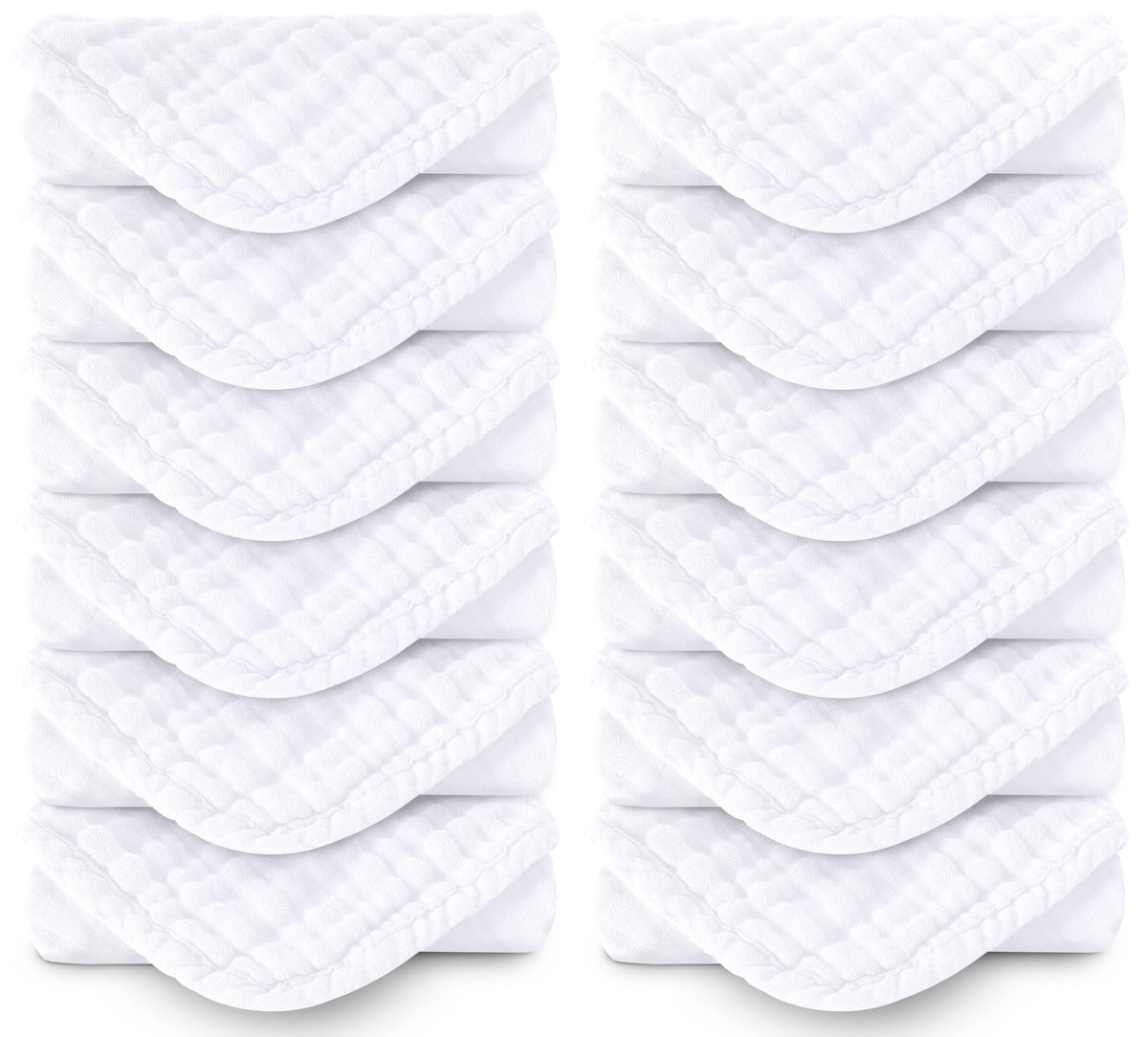 Spotted Play burp cloths in white, 20x10 inches, soft and absorbent for everyday use.